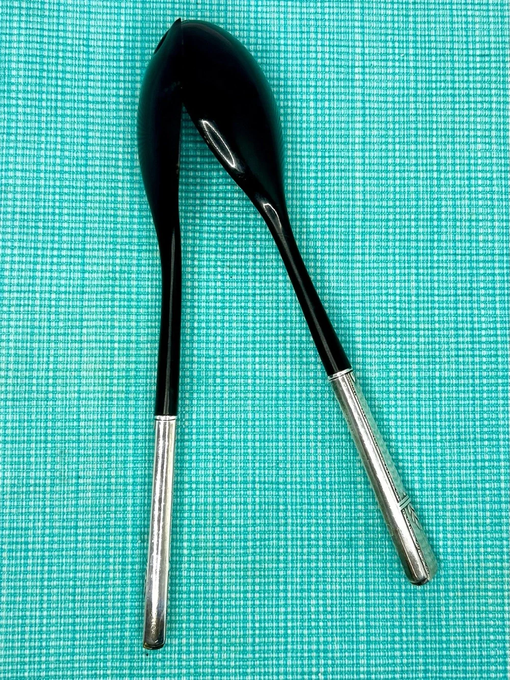 Oneida Grenoble Salad Serving Set Silverplate Handle Black Melamine Vintage 1938
